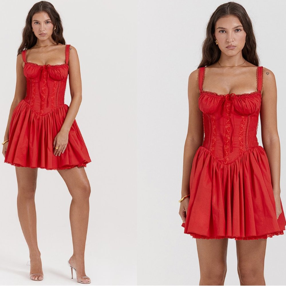 HOUSE OF CB 'Pietra' Cherry Corset Mini Dress  NWOT - Picture 3 of 10